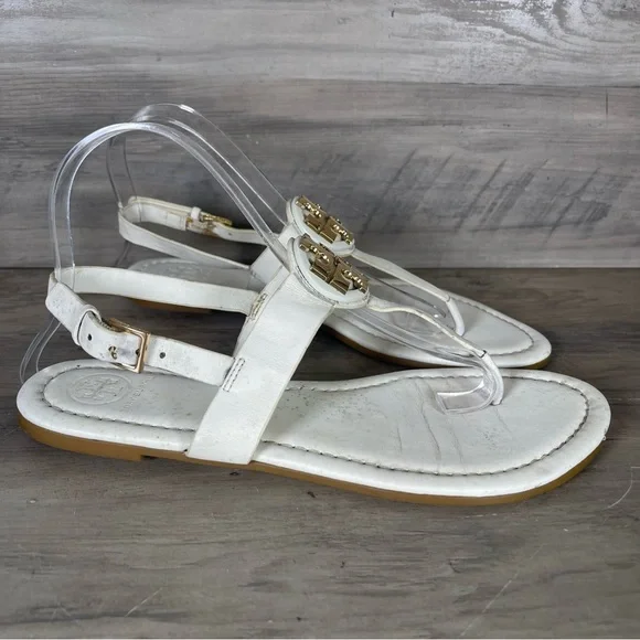 Tory Burch Womens 8 White Bryce Flat Thong Sandals Casual Logo Beach - Picture 4 of 12
